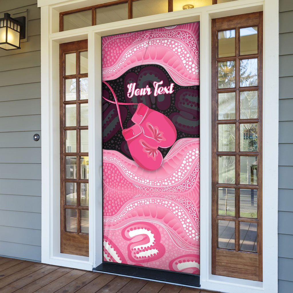 Personalised Australia Breast Cancer Support Door Cover Pink Cockatoo Fight Boxing Gloves Aboriginal Art
