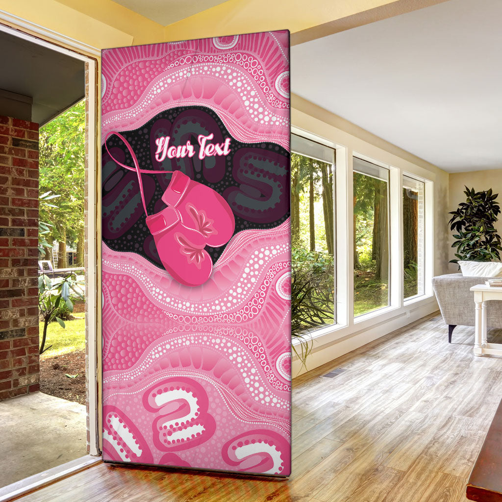 Personalised Australia Breast Cancer Support Door Cover Pink Cockatoo Fight Boxing Gloves Aboriginal Art