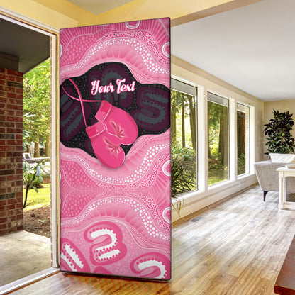 Personalised Australia Breast Cancer Support Door Cover Pink Cockatoo Fight Boxing Gloves Aboriginal Art