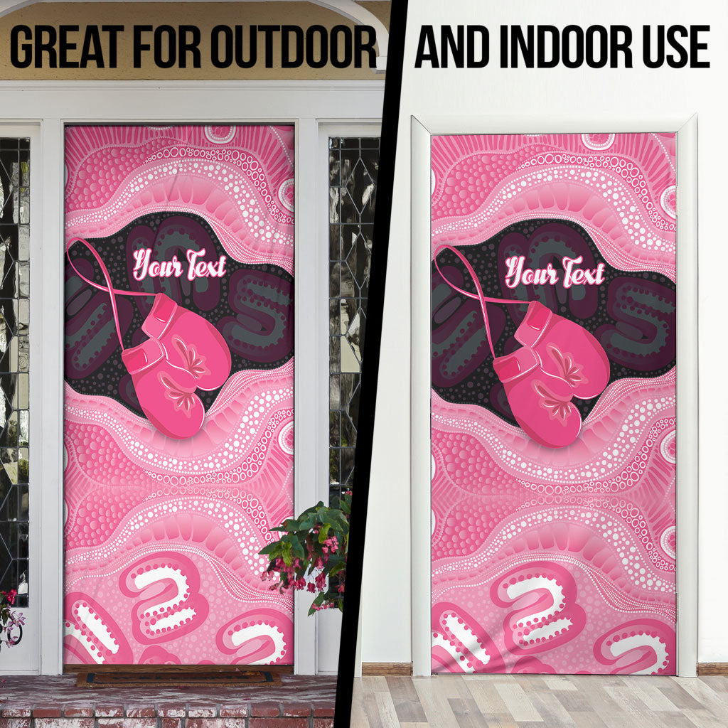 Personalised Australia Breast Cancer Support Door Cover Pink Cockatoo Fight Boxing Gloves Aboriginal Art