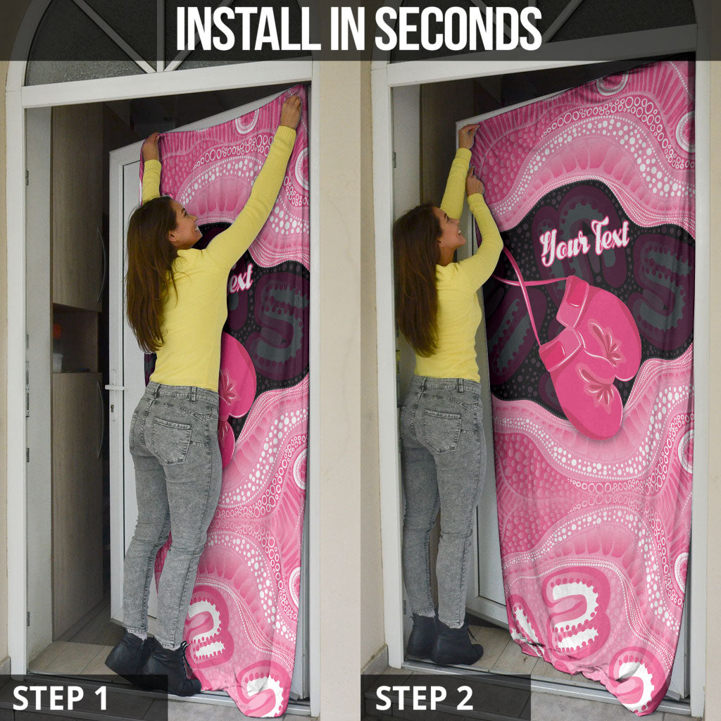 Personalised Australia Breast Cancer Support Door Cover Pink Cockatoo Fight Boxing Gloves Aboriginal Art