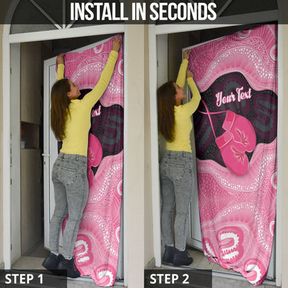 Personalised Australia Breast Cancer Support Door Cover Pink Cockatoo Fight Boxing Gloves Aboriginal Art