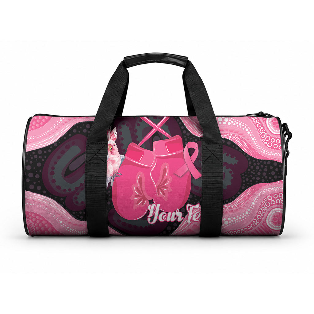 Personalised Australia Breast Cancer Support Duffle Bag Pink Cockatoo Fight Boxing Gloves Aboriginal Art