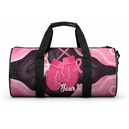 Personalised Australia Breast Cancer Support Duffle Bag Pink Cockatoo Fight Boxing Gloves Aboriginal Art