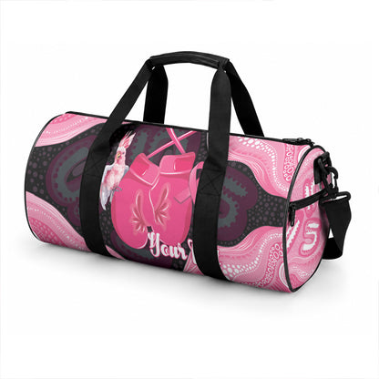 Personalised Australia Breast Cancer Support Duffle Bag Pink Cockatoo Fight Boxing Gloves Aboriginal Art