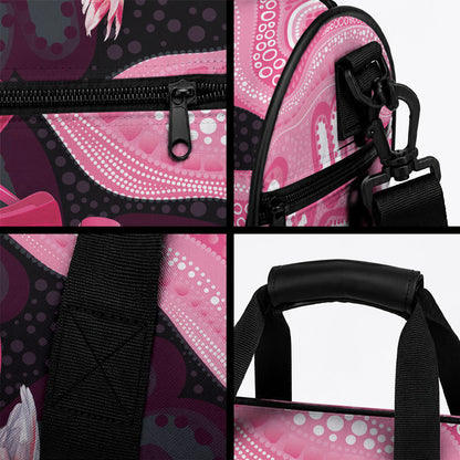 Personalised Australia Breast Cancer Support Duffle Bag Pink Cockatoo Fight Boxing Gloves Aboriginal Art