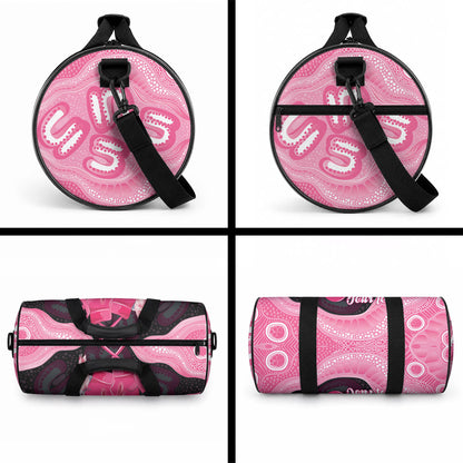Personalised Australia Breast Cancer Support Duffle Bag Pink Cockatoo Fight Boxing Gloves Aboriginal Art