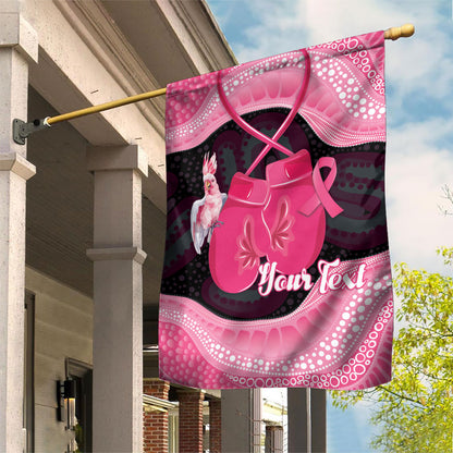Personalised Australia Breast Cancer Support Garden Flag Pink Cockatoo Fight Boxing Gloves Aboriginal Art
