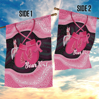 Personalised Australia Breast Cancer Support Garden Flag Pink Cockatoo Fight Boxing Gloves Aboriginal Art