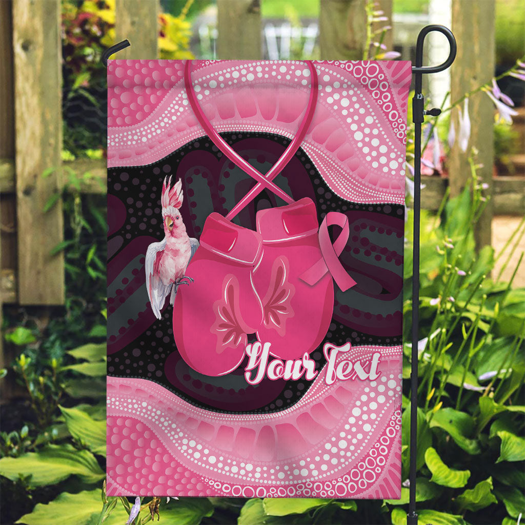Personalised Australia Breast Cancer Support Garden Flag Pink Cockatoo Fight Boxing Gloves Aboriginal Art