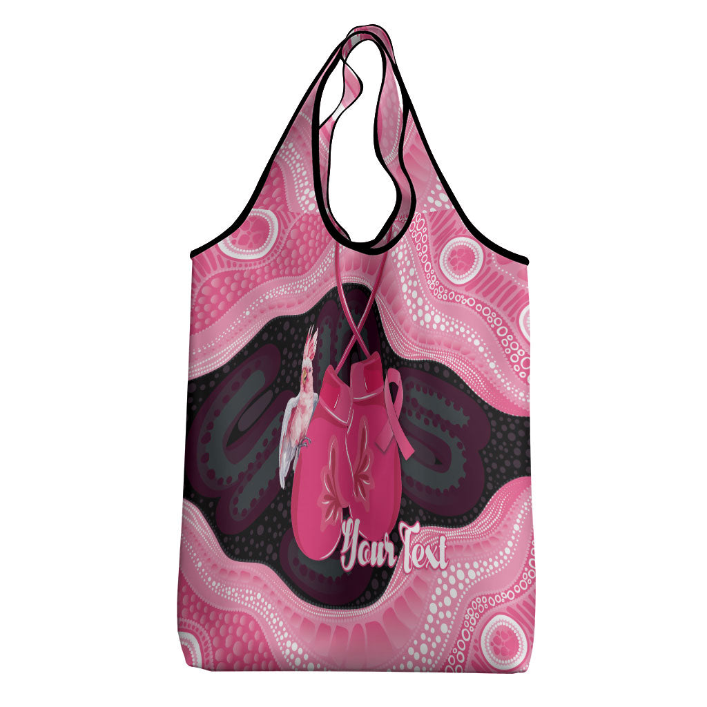 Personalised Australia Breast Cancer Support Grocery Bag Pink Cockatoo Fight Boxing Gloves Aboriginal Art