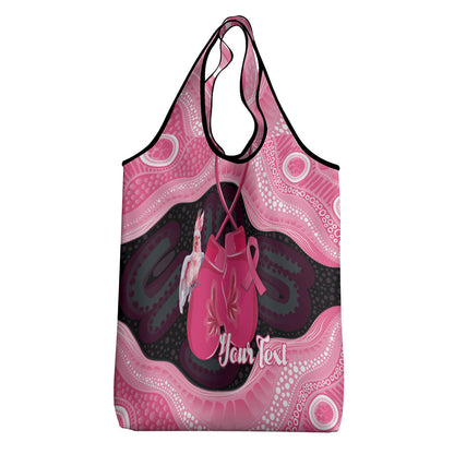 Personalised Australia Breast Cancer Support Grocery Bag Pink Cockatoo Fight Boxing Gloves Aboriginal Art