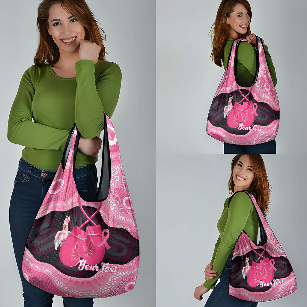 Personalised Australia Breast Cancer Support Grocery Bag Pink Cockatoo Fight Boxing Gloves Aboriginal Art