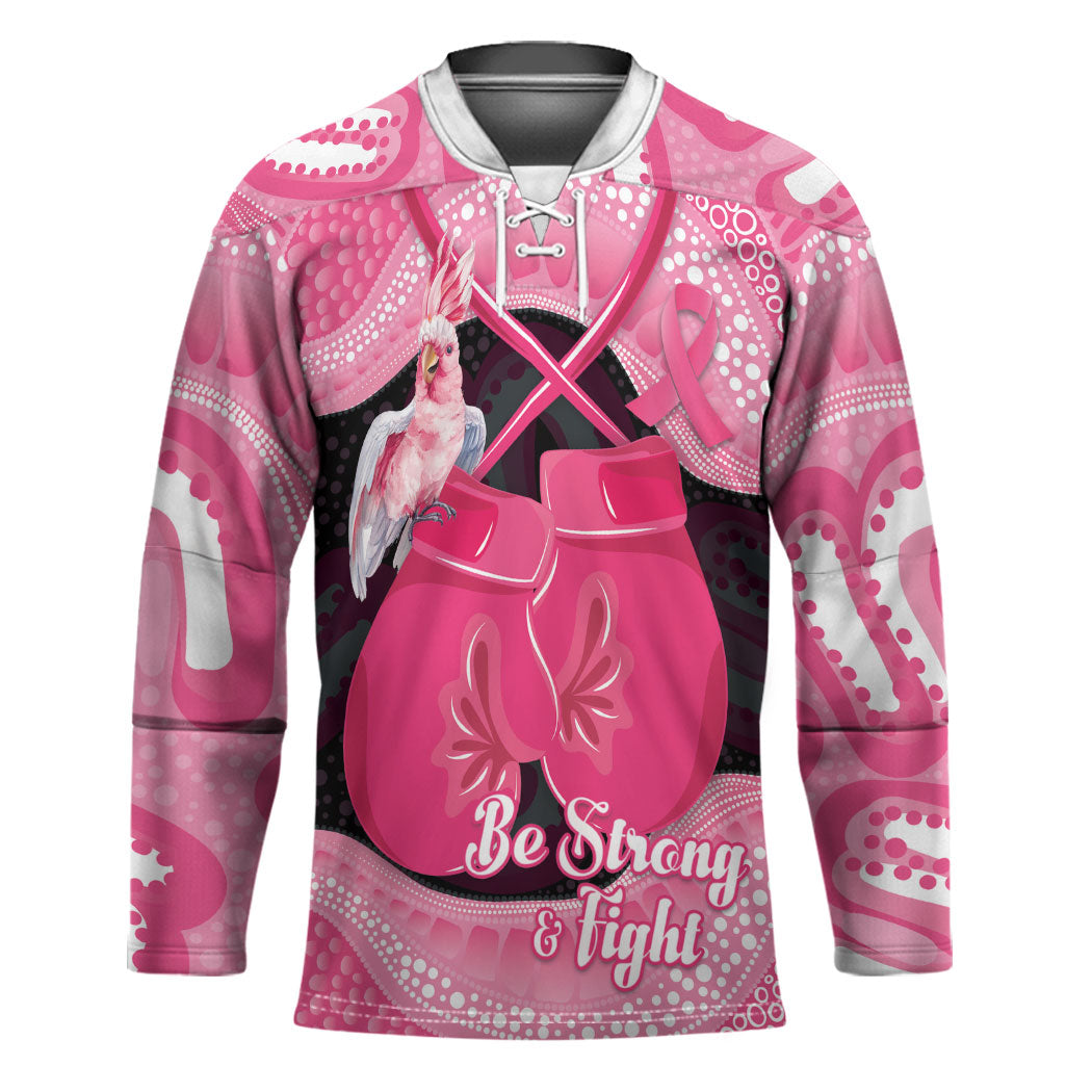 Personalised Australia Breast Cancer Support Hockey Jersey Pink Cockatoo Fight Boxing Gloves Aboriginal Art