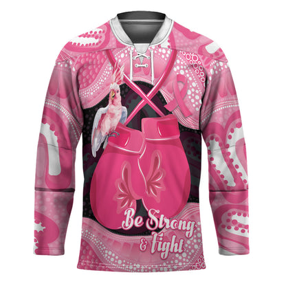 Personalised Australia Breast Cancer Support Hockey Jersey Pink Cockatoo Fight Boxing Gloves Aboriginal Art