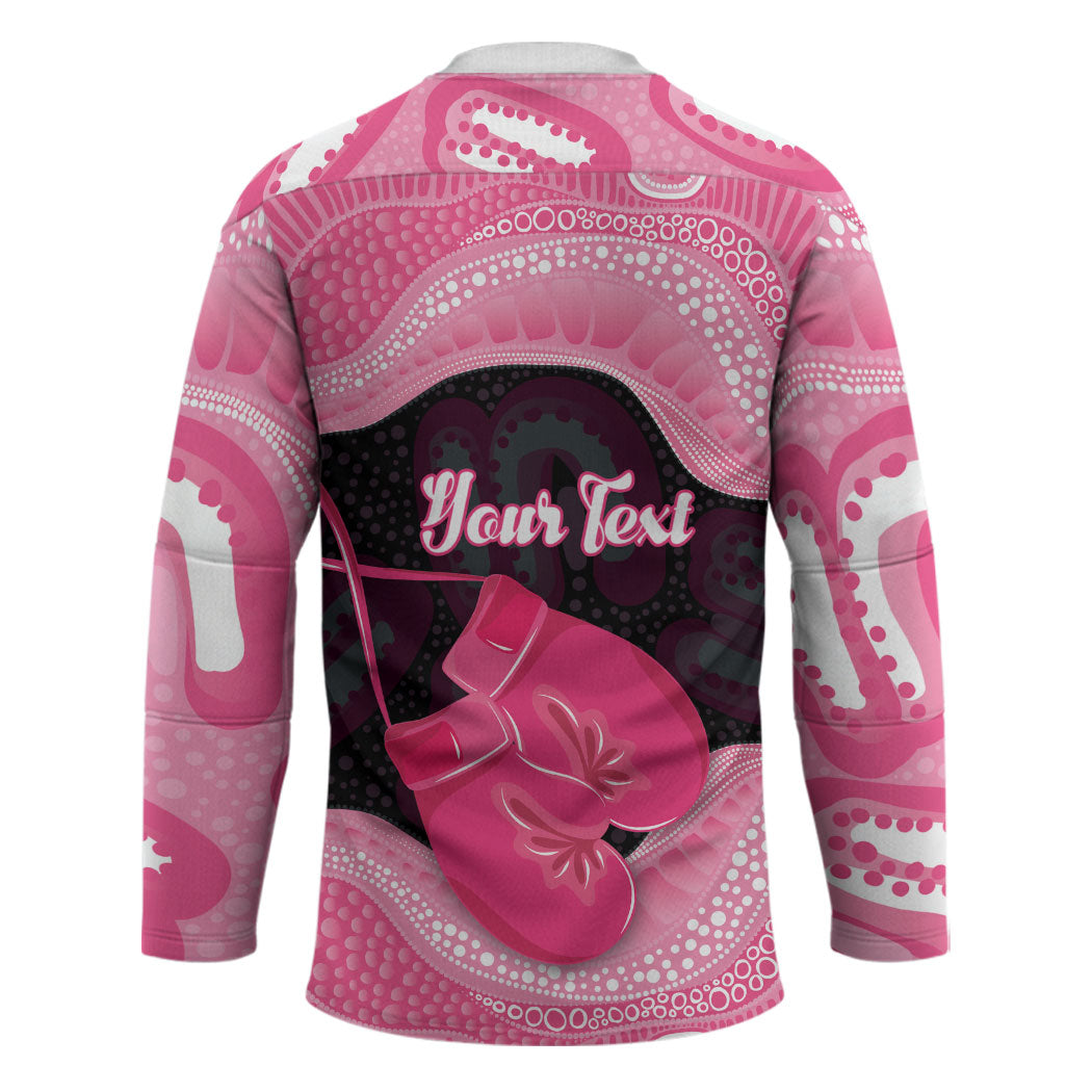 Personalised Australia Breast Cancer Support Hockey Jersey Pink Cockatoo Fight Boxing Gloves Aboriginal Art