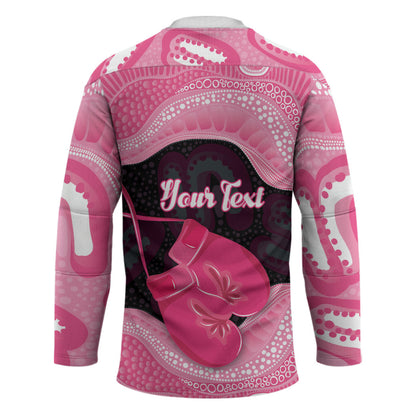 Personalised Australia Breast Cancer Support Hockey Jersey Pink Cockatoo Fight Boxing Gloves Aboriginal Art