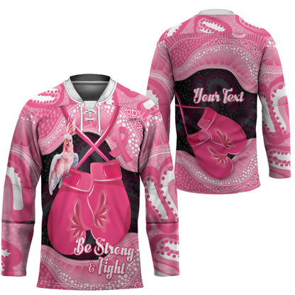 Personalised Australia Breast Cancer Support Hockey Jersey Pink Cockatoo Fight Boxing Gloves Aboriginal Art