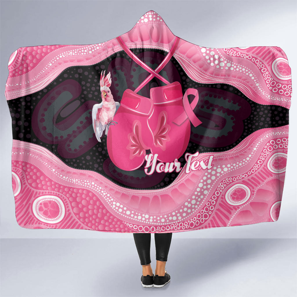 Personalised Australia Breast Cancer Support Hooded Blanket Pink Cockatoo Fight Boxing Gloves Aboriginal Art