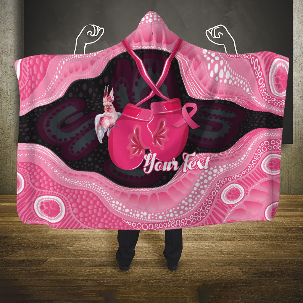 Personalised Australia Breast Cancer Support Hooded Blanket Pink Cockatoo Fight Boxing Gloves Aboriginal Art