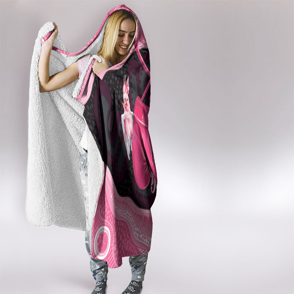 Personalised Australia Breast Cancer Support Hooded Blanket Pink Cockatoo Fight Boxing Gloves Aboriginal Art