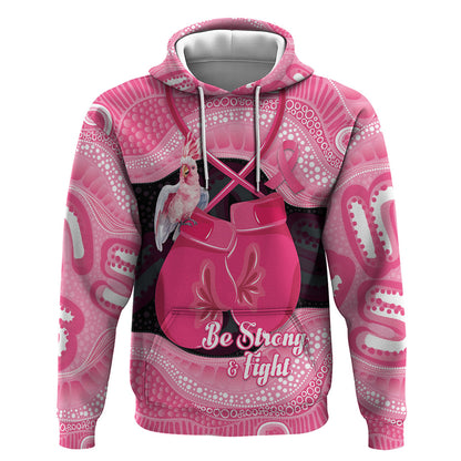 Personalised Australia Breast Cancer Support Hoodie Pink Cockatoo Fight Boxing Gloves Aboriginal Art
