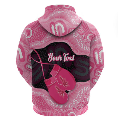 Personalised Australia Breast Cancer Support Hoodie Pink Cockatoo Fight Boxing Gloves Aboriginal Art