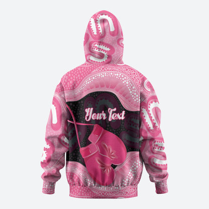 Personalised Australia Breast Cancer Support Hoodie Pink Cockatoo Fight Boxing Gloves Aboriginal Art