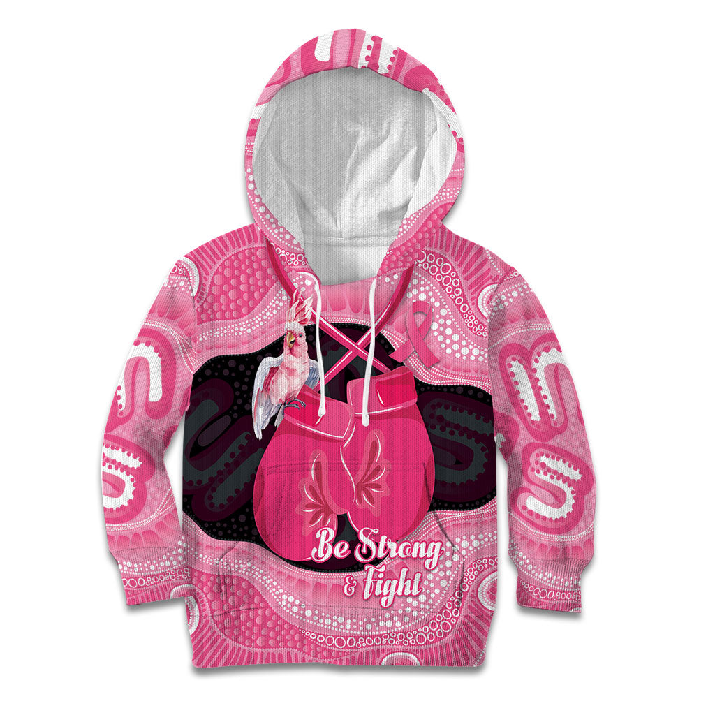 Personalised Australia Breast Cancer Support Kid Hoodie Pink Cockatoo Fight Boxing Gloves Aboriginal Art