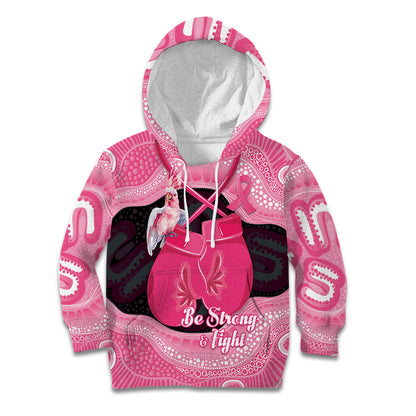 Personalised Australia Breast Cancer Support Kid Hoodie Pink Cockatoo Fight Boxing Gloves Aboriginal Art