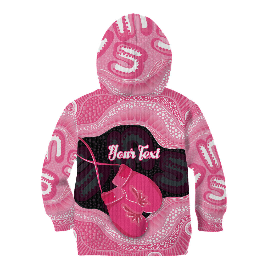 Personalised Australia Breast Cancer Support Kid Hoodie Pink Cockatoo Fight Boxing Gloves Aboriginal Art