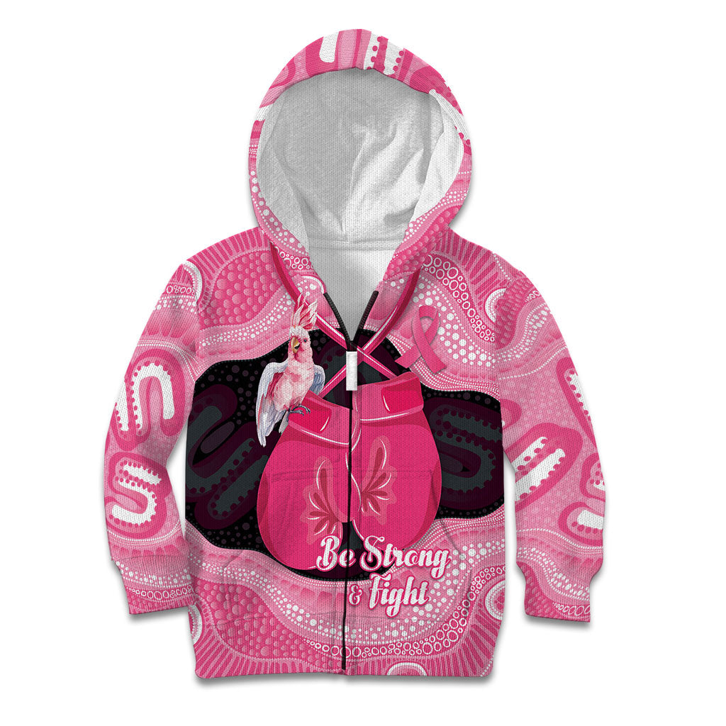 Personalised Australia Breast Cancer Support Kid Hoodie Pink Cockatoo Fight Boxing Gloves Aboriginal Art