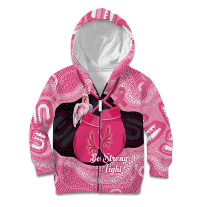 Personalised Australia Breast Cancer Support Kid Hoodie Pink Cockatoo Fight Boxing Gloves Aboriginal Art
