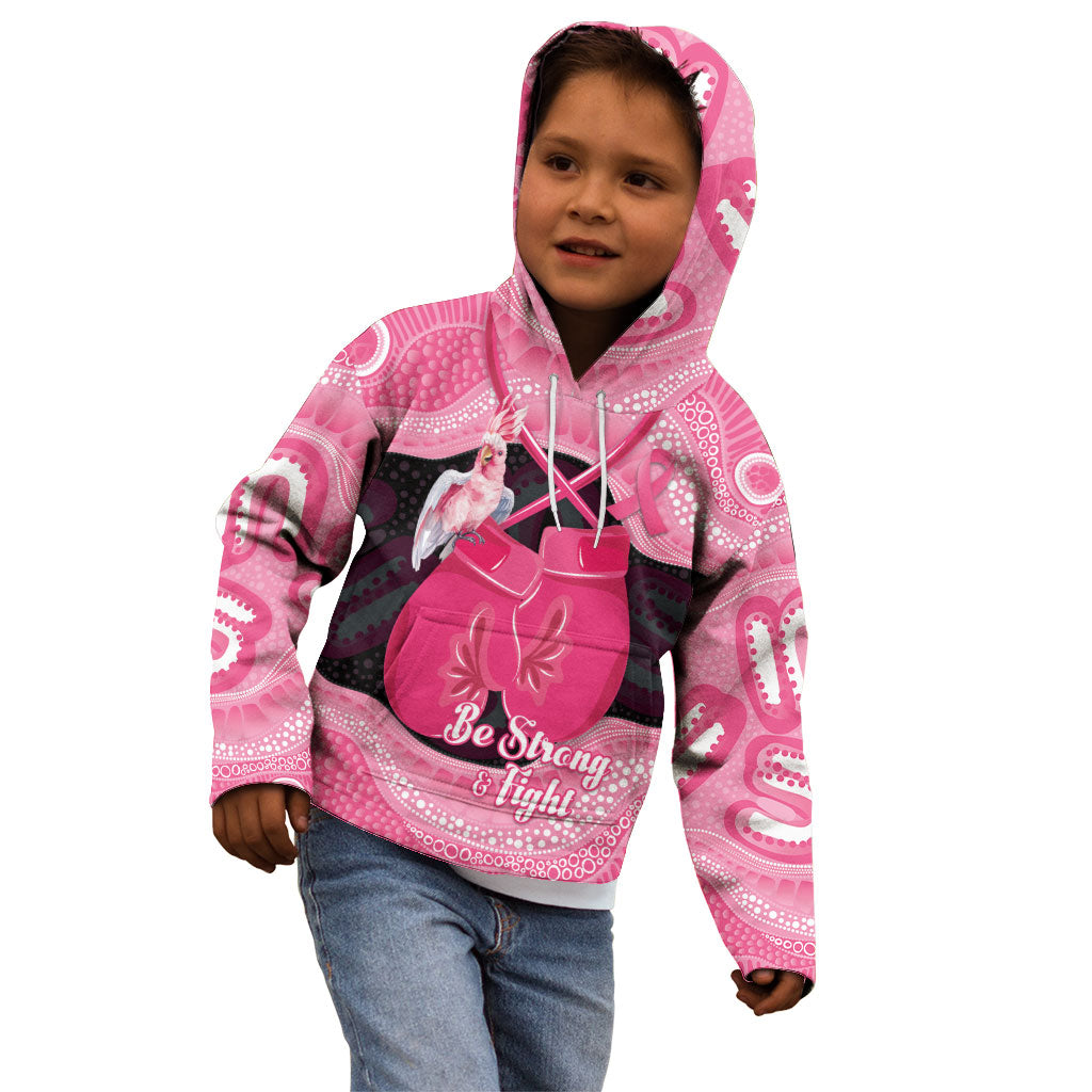 Personalised Australia Breast Cancer Support Kid Hoodie Pink Cockatoo Fight Boxing Gloves Aboriginal Art