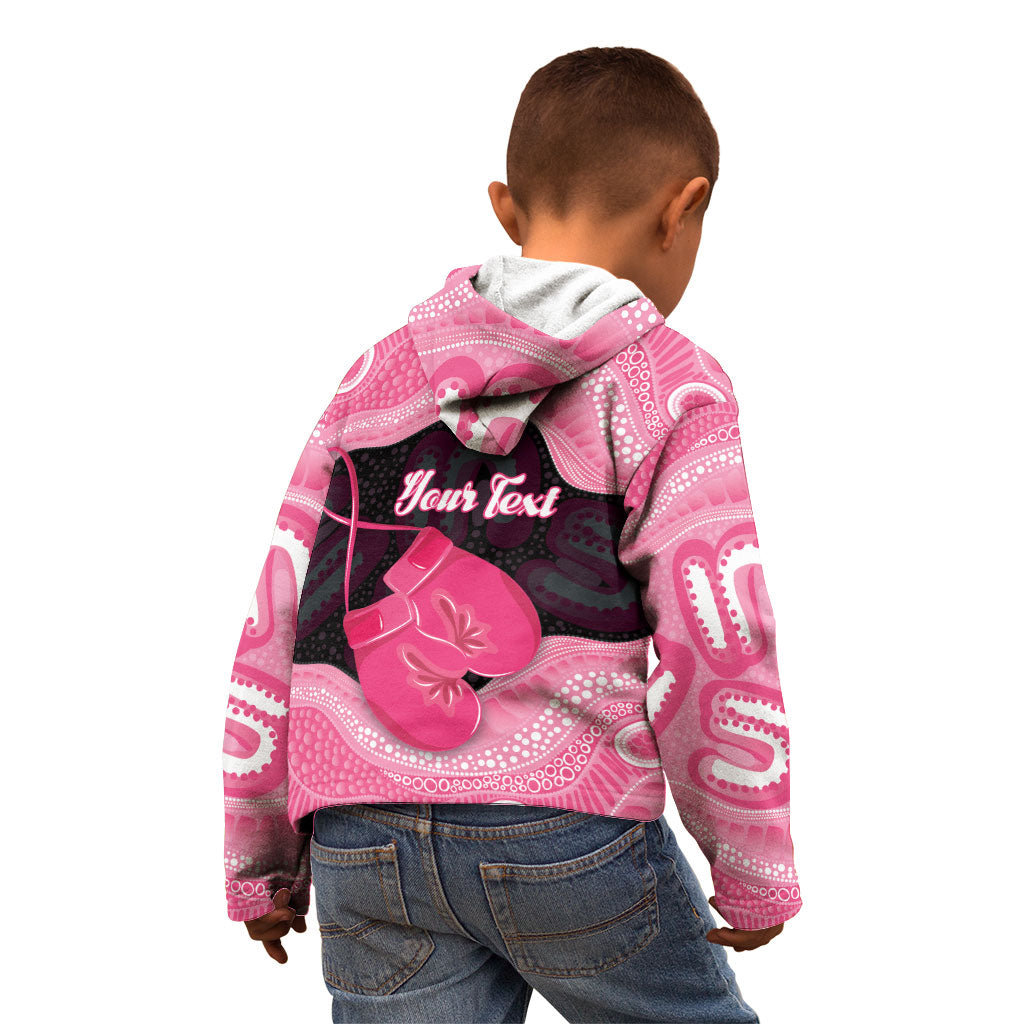 Personalised Australia Breast Cancer Support Kid Hoodie Pink Cockatoo Fight Boxing Gloves Aboriginal Art