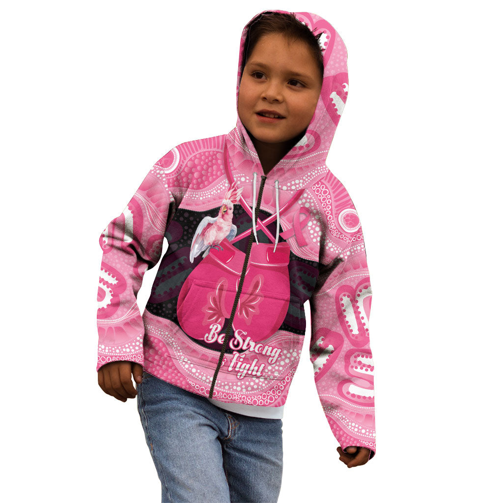 Personalised Australia Breast Cancer Support Kid Hoodie Pink Cockatoo Fight Boxing Gloves Aboriginal Art