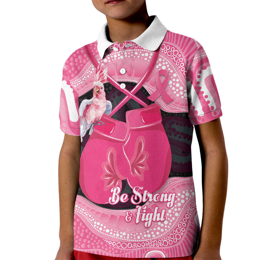 Personalised Australia Breast Cancer Support Kid Polo Shirt Pink Cockatoo Fight Boxing Gloves Aboriginal Art