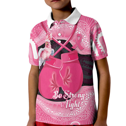 Personalised Australia Breast Cancer Support Kid Polo Shirt Pink Cockatoo Fight Boxing Gloves Aboriginal Art