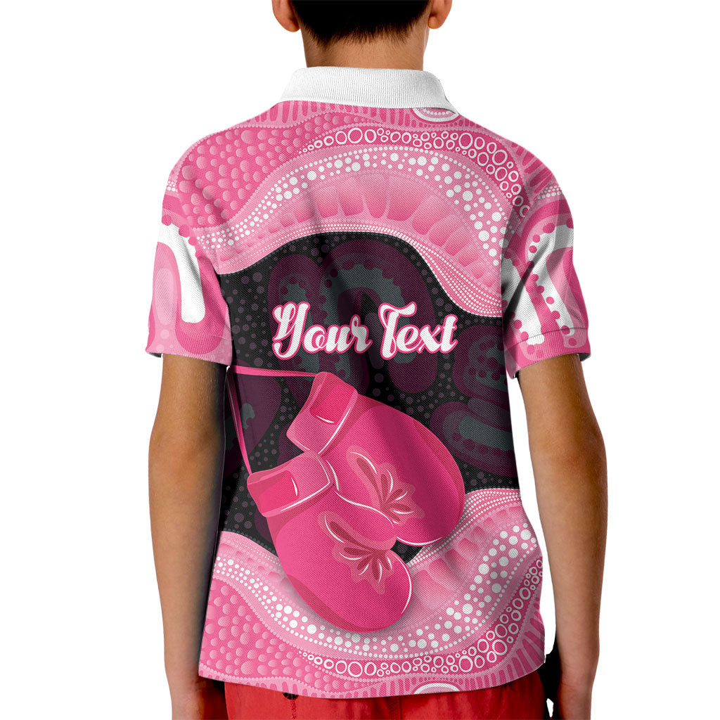 Personalised Australia Breast Cancer Support Kid Polo Shirt Pink Cockatoo Fight Boxing Gloves Aboriginal Art