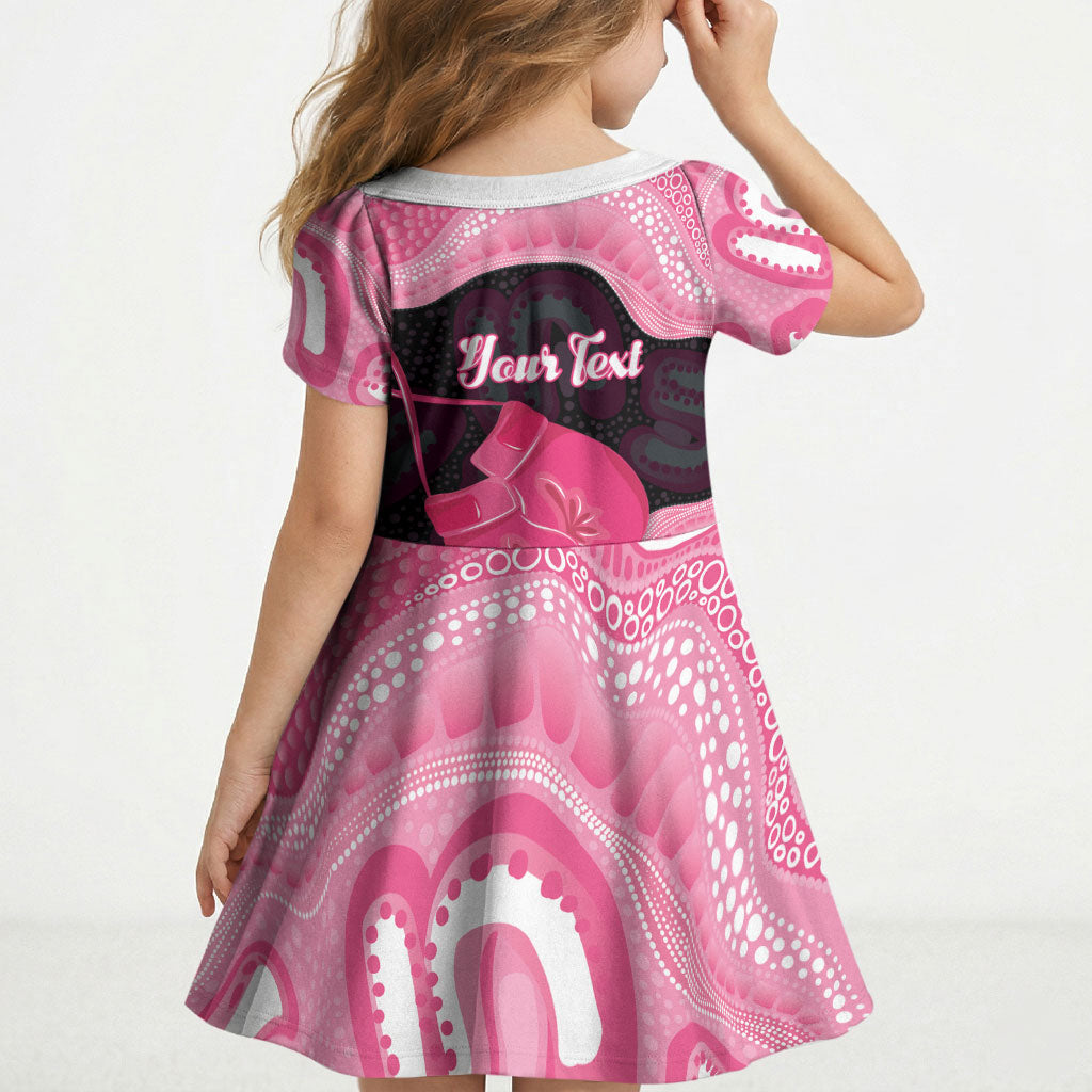 Personalised Australia Breast Cancer Support Kid Short Sleeve Dress Pink Cockatoo Fight Boxing Gloves Aboriginal Art