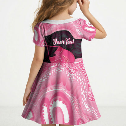 Personalised Australia Breast Cancer Support Kid Short Sleeve Dress Pink Cockatoo Fight Boxing Gloves Aboriginal Art