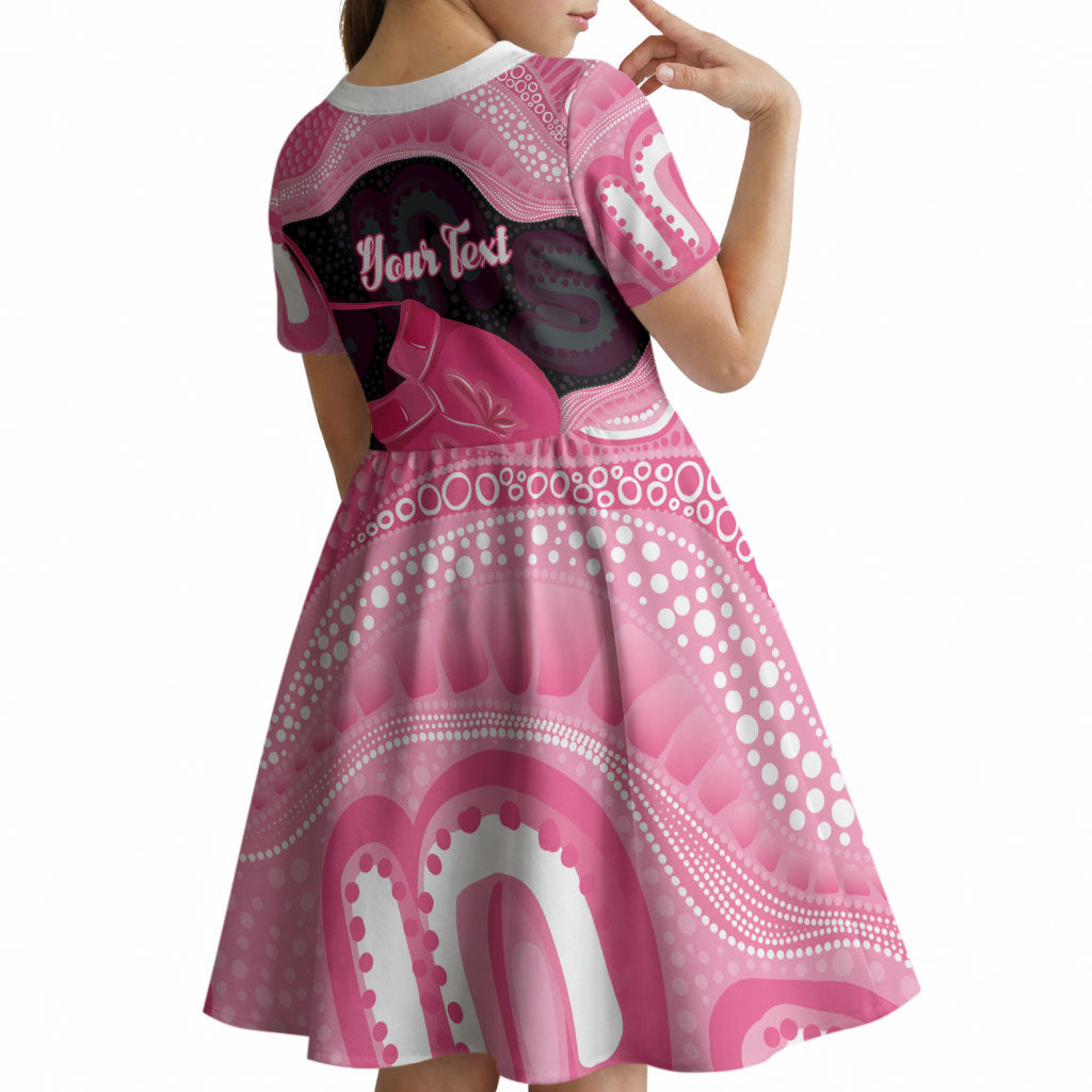Personalised Australia Breast Cancer Support Kid Short Sleeve Dress Pink Cockatoo Fight Boxing Gloves Aboriginal Art
