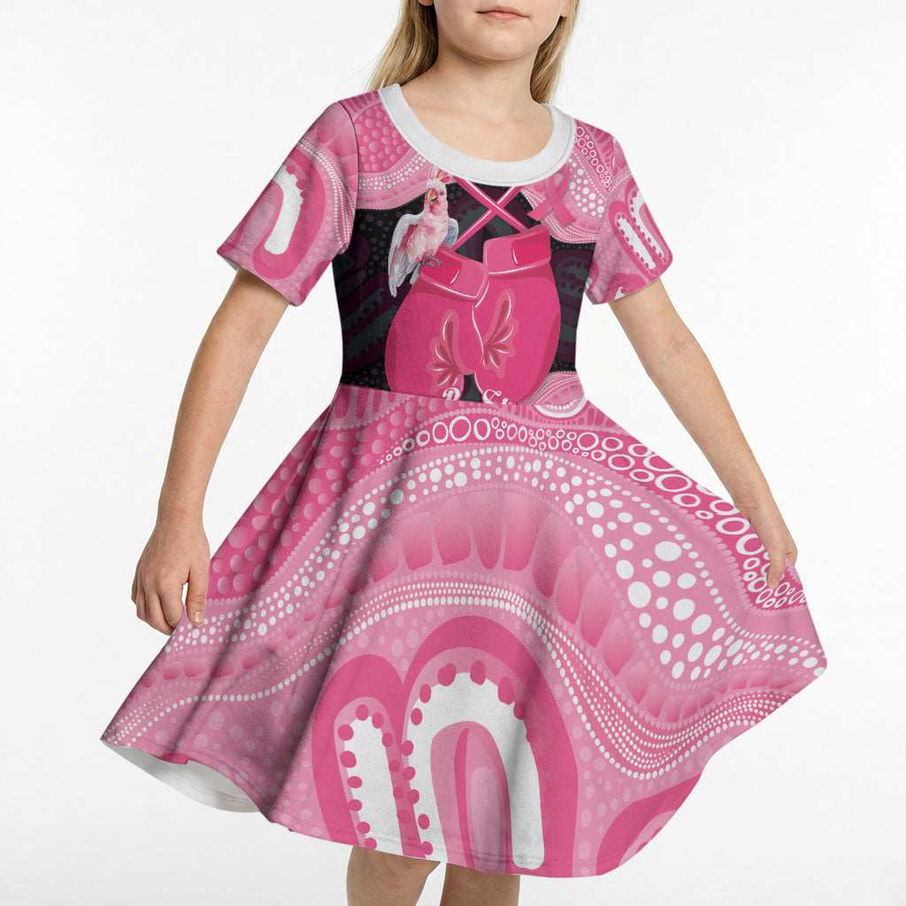 Personalised Australia Breast Cancer Support Kid Short Sleeve Dress Pink Cockatoo Fight Boxing Gloves Aboriginal Art