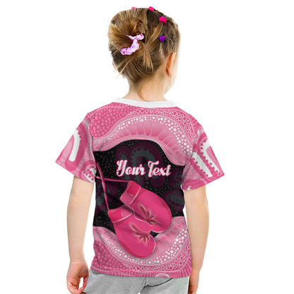 Personalised Australia Breast Cancer Support Kid T Shirt Pink Cockatoo Fight Boxing Gloves Aboriginal Art