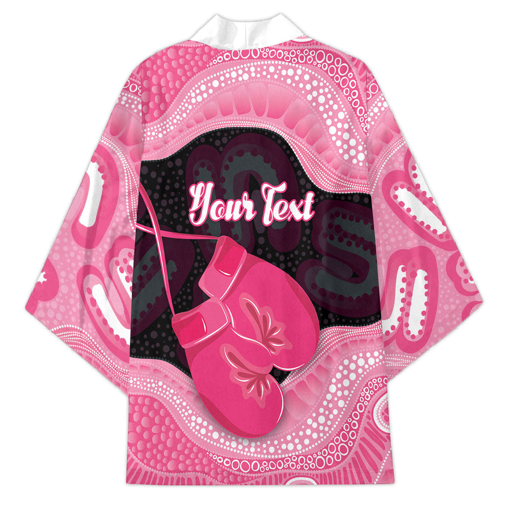 Personalised Australia Breast Cancer Support Kimono Pink Cockatoo Fight Boxing Gloves Aboriginal Art