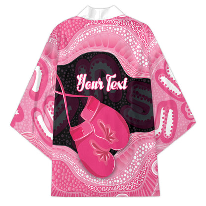 Personalised Australia Breast Cancer Support Kimono Pink Cockatoo Fight Boxing Gloves Aboriginal Art