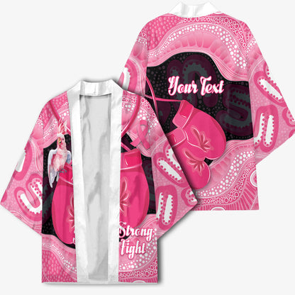 Personalised Australia Breast Cancer Support Kimono Pink Cockatoo Fight Boxing Gloves Aboriginal Art