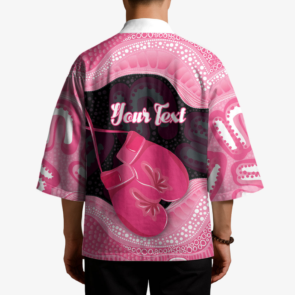 Personalised Australia Breast Cancer Support Kimono Pink Cockatoo Fight Boxing Gloves Aboriginal Art