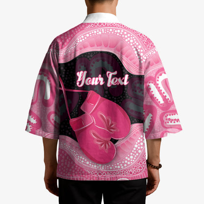 Personalised Australia Breast Cancer Support Kimono Pink Cockatoo Fight Boxing Gloves Aboriginal Art