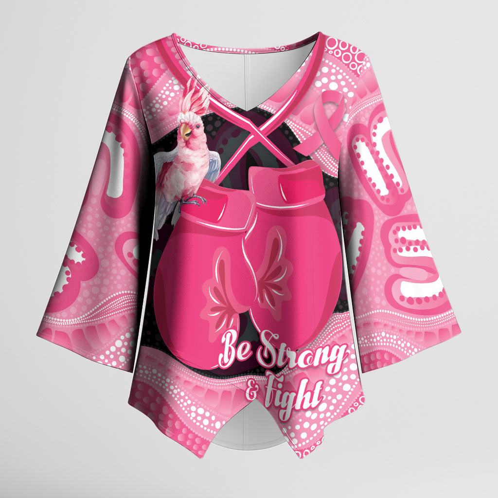 Personalised Australia Breast Cancer Support Kimono Sleeve Blouse Pink Cockatoo Fight Boxing Gloves Aboriginal Art